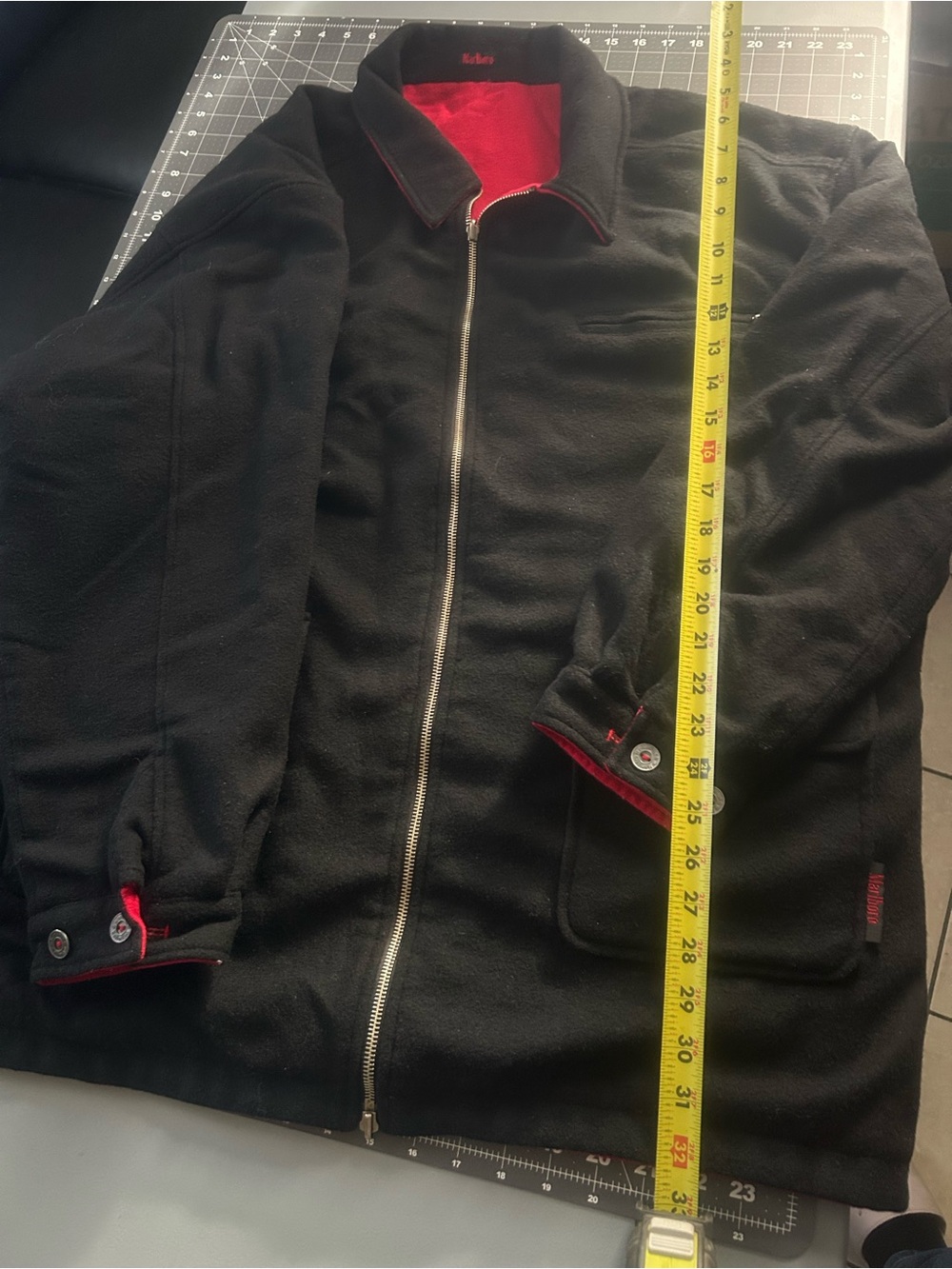 Marlboro Black Jacket with Red Lining Trim